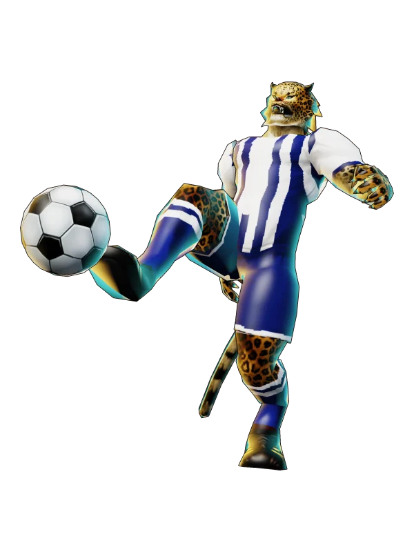 SoccerLeopard Alianza Lima: leopardo con camiseta a rayas azules y blancas pateando un balón