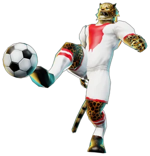 SoccerLeopard con la camiseta de Perú pateando un balón