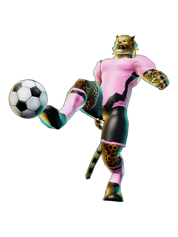 SoccerLeopard Sport Boys: leopardo con camiseta rosada y short negro pateando un balón