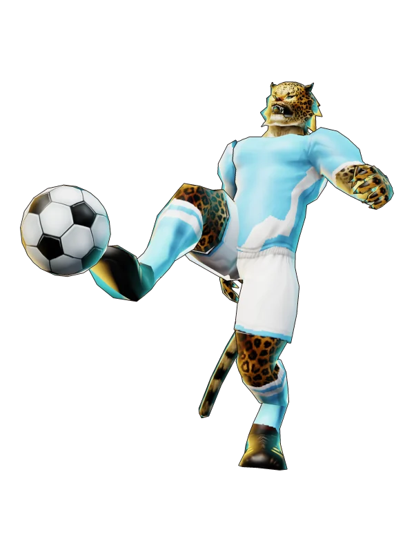 SoccerLeopard Sporting Cristal: leopardo con camiseta celeste y short blanco pateando un balón